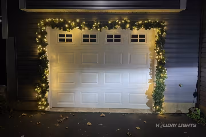 Garage door Christmas garland decoration with LED lights for residential homes
