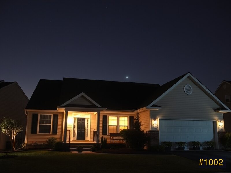 Suburban home in daylight before permanent lighting